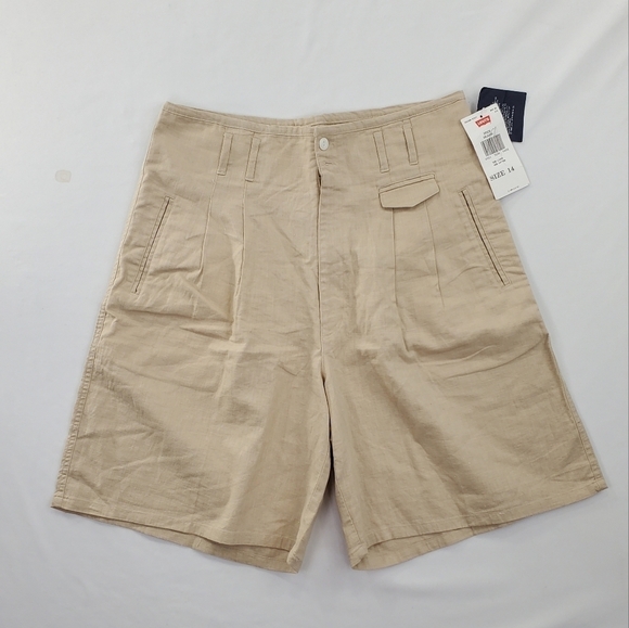 Vtg Levis Dockers Shorts Wmns 14 Linen Blend Beige Tan Bareback 32x9 80s 90s NWT - Picture 8 of 15